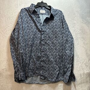 William Teddington Blue Leaves Button Down Custom Tailor Made Dress Shirt Men's